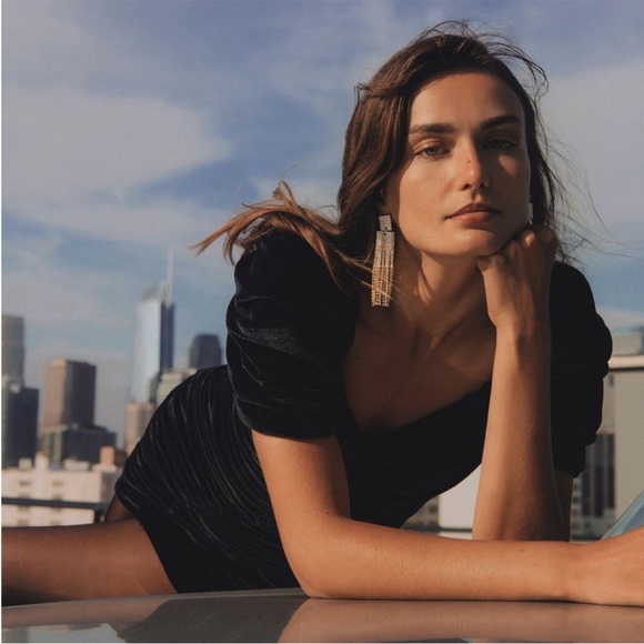 NWT Anthropologie Hutch Black Velvet Ruched Puff Sleeve Mini Dress size 10 - Picture 6 of 16